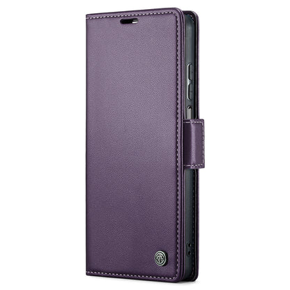 CASEME 023 Series For Samsung Galaxy A12 RFID Blocking Wallet Phone Case Side Clasp Leather Stand Cover