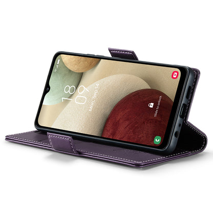 CASEME 023 Series For Samsung Galaxy A12 RFID Blocking Wallet Phone Case Side Clasp Leather Stand Cover
