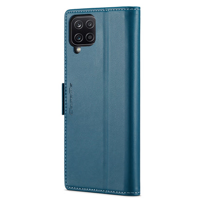 CASEME 023 Series For Samsung Galaxy A12 RFID Blocking Wallet Phone Case Side Clasp Leather Stand Cover