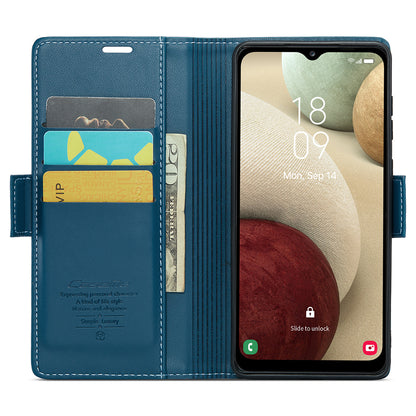 CASEME 023 Series For Samsung Galaxy A12 RFID Blocking Wallet Phone Case Side Clasp Leather Stand Cover