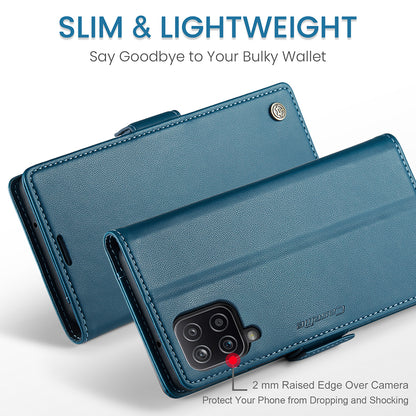 CASEME 023 Series For Samsung Galaxy A12 RFID Blocking Wallet Phone Case Side Clasp Leather Stand Cover