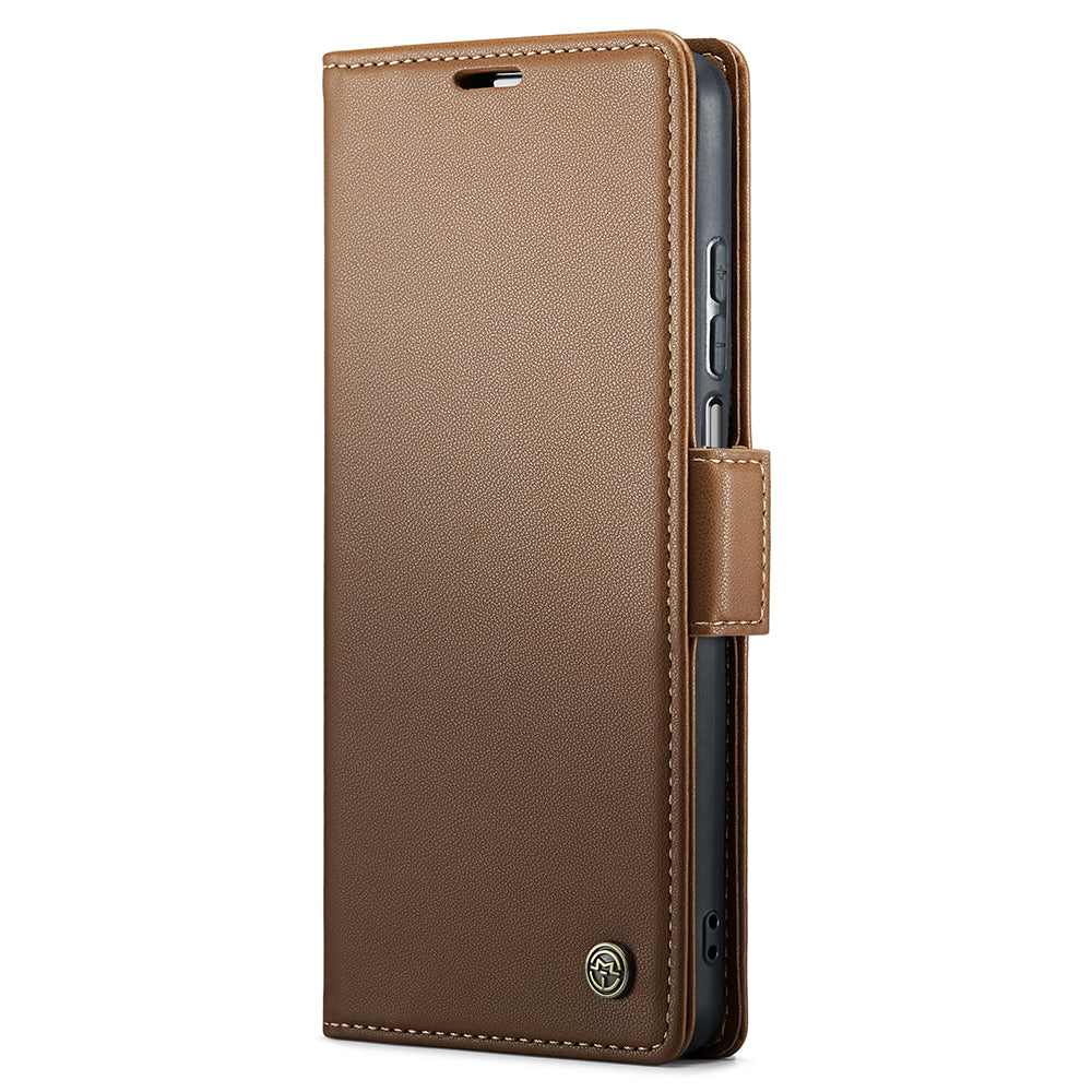 CASEME 023 Series For Samsung Galaxy A12 RFID Blocking Wallet Phone Case Side Clasp Leather Stand Cover