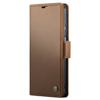 CASEME 023 Series For Samsung Galaxy A12 RFID Blocking Wallet Phone Case Side Clasp Leather Stand Cover