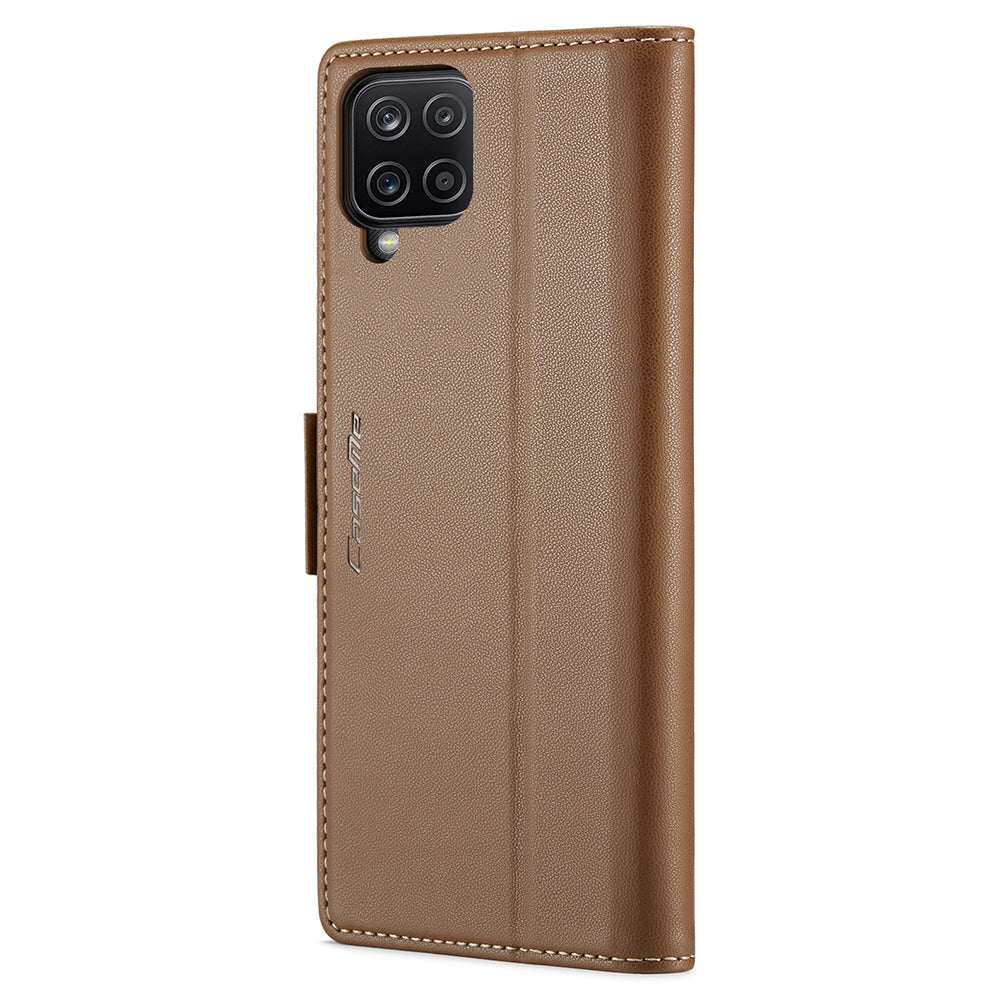 CASEME 023 Series For Samsung Galaxy A12 RFID Blocking Wallet Phone Case Side Clasp Leather Stand Cover