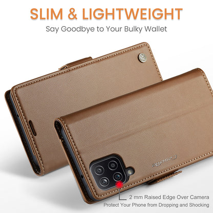 CASEME 023 Series For Samsung Galaxy A12 RFID Blocking Wallet Phone Case Side Clasp Leather Stand Cover