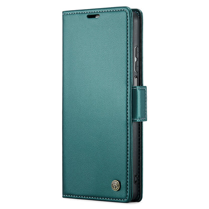 CASEME 023 Series For Samsung Galaxy A12 RFID Blocking Wallet Phone Case Side Clasp Leather Stand Cover