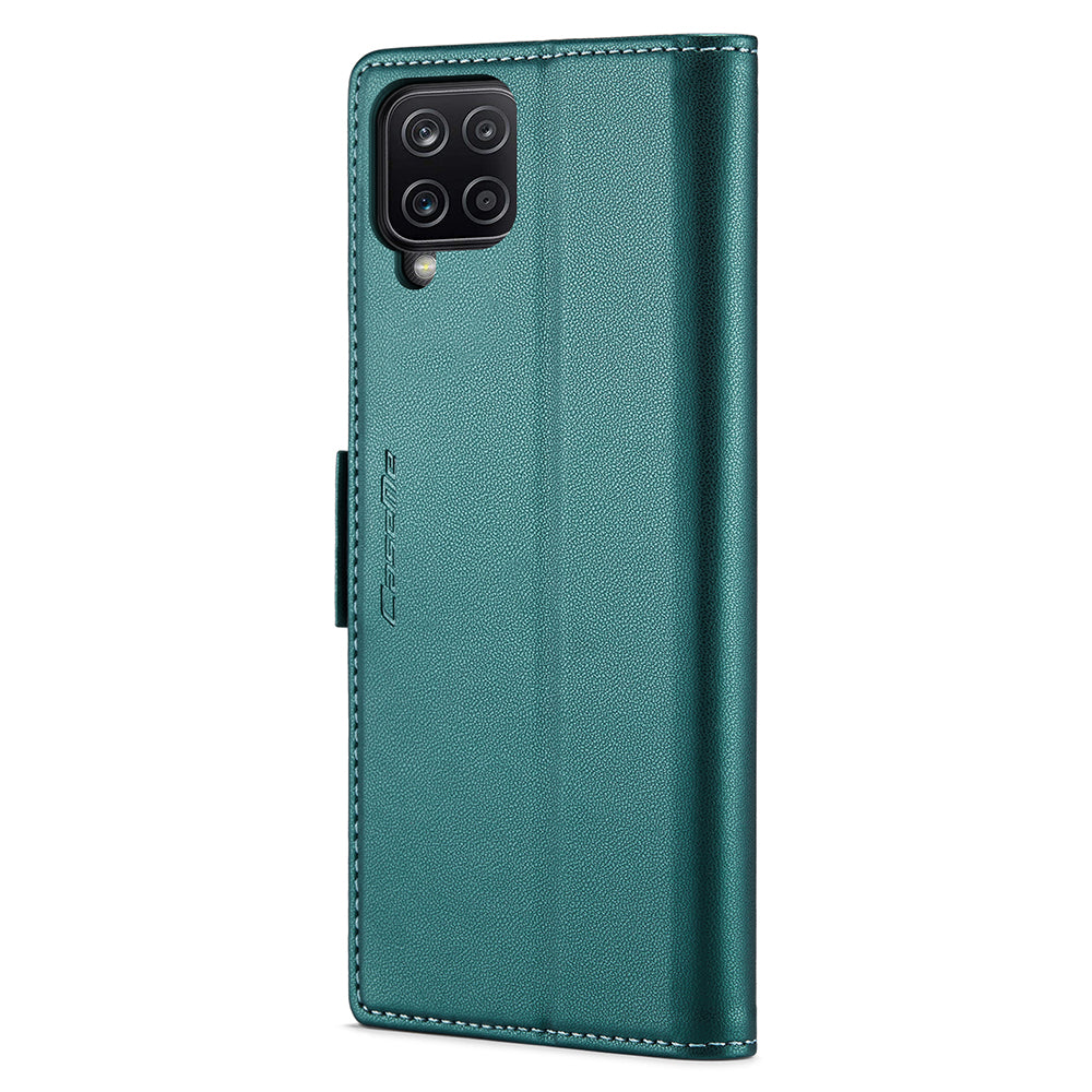 CASEME 023 Series For Samsung Galaxy A12 RFID Blocking Wallet Phone Case Side Clasp Leather Stand Cover