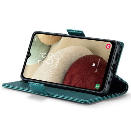 CASEME 023 Series For Samsung Galaxy A12 RFID Blocking Wallet Phone Case Side Clasp Leather Stand Cover