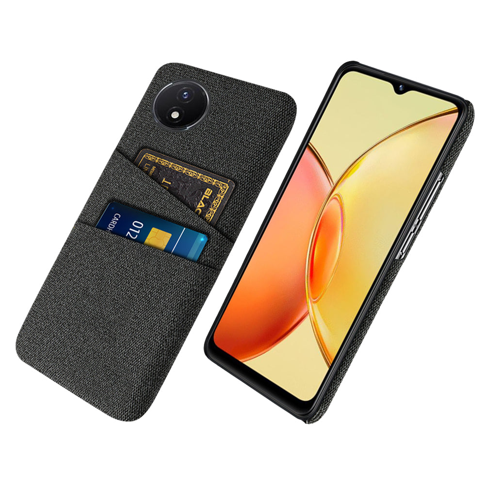 Phone Cover for vivo Y02 4G / Y02A 4G / Y11 (2023) Hard PC + Cloth Dual Card Holder Anti-Scratch Protection Case