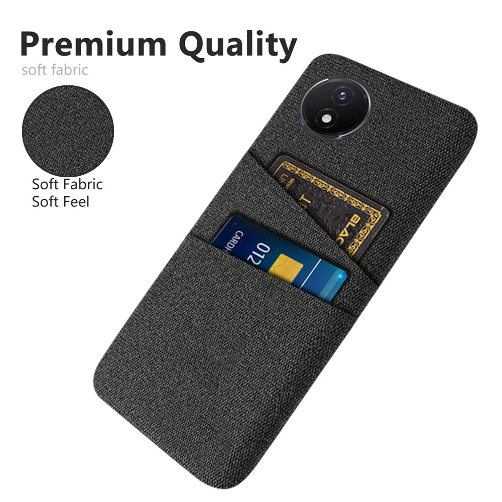 Phone Cover for vivo Y02 4G / Y02A 4G / Y11 (2023) Hard PC + Cloth Dual Card Holder Anti-Scratch Protection Case
