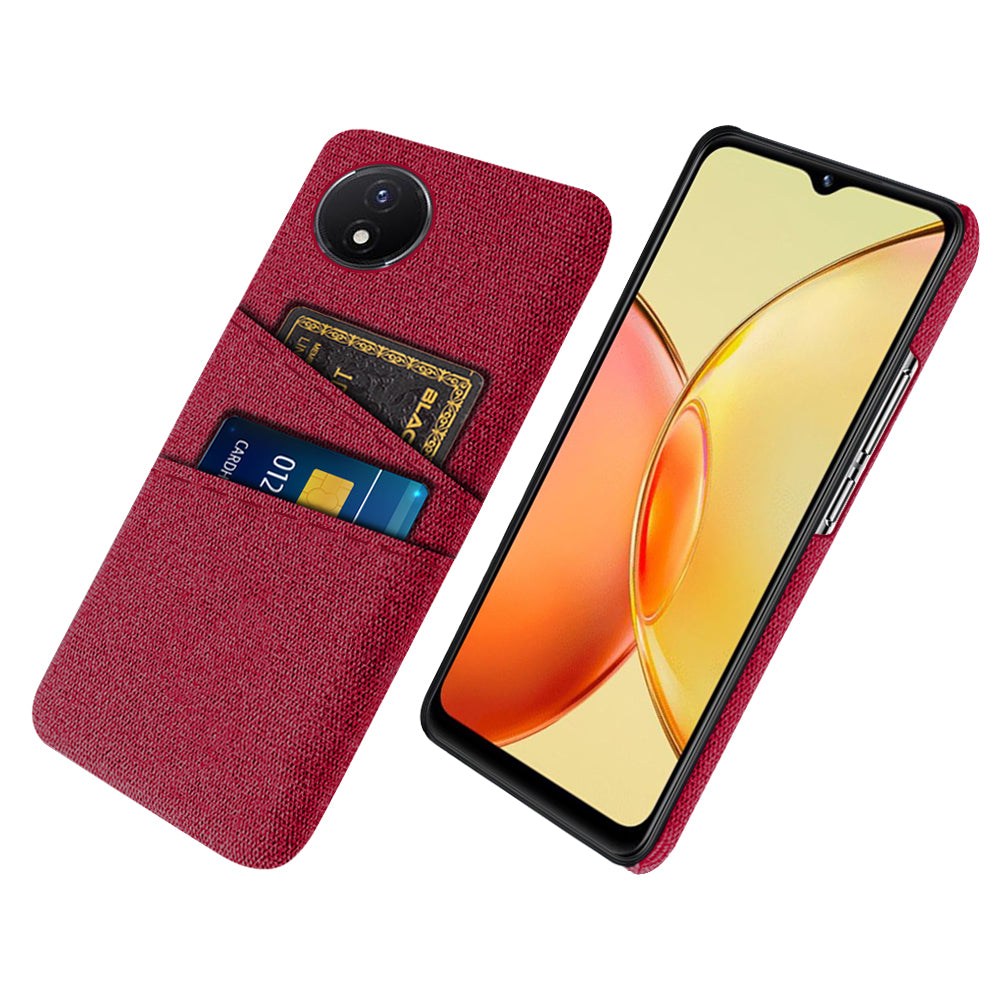 Phone Cover for vivo Y02 4G / Y02A 4G / Y11 (2023) Hard PC + Cloth Dual Card Holder Anti-Scratch Protection Case