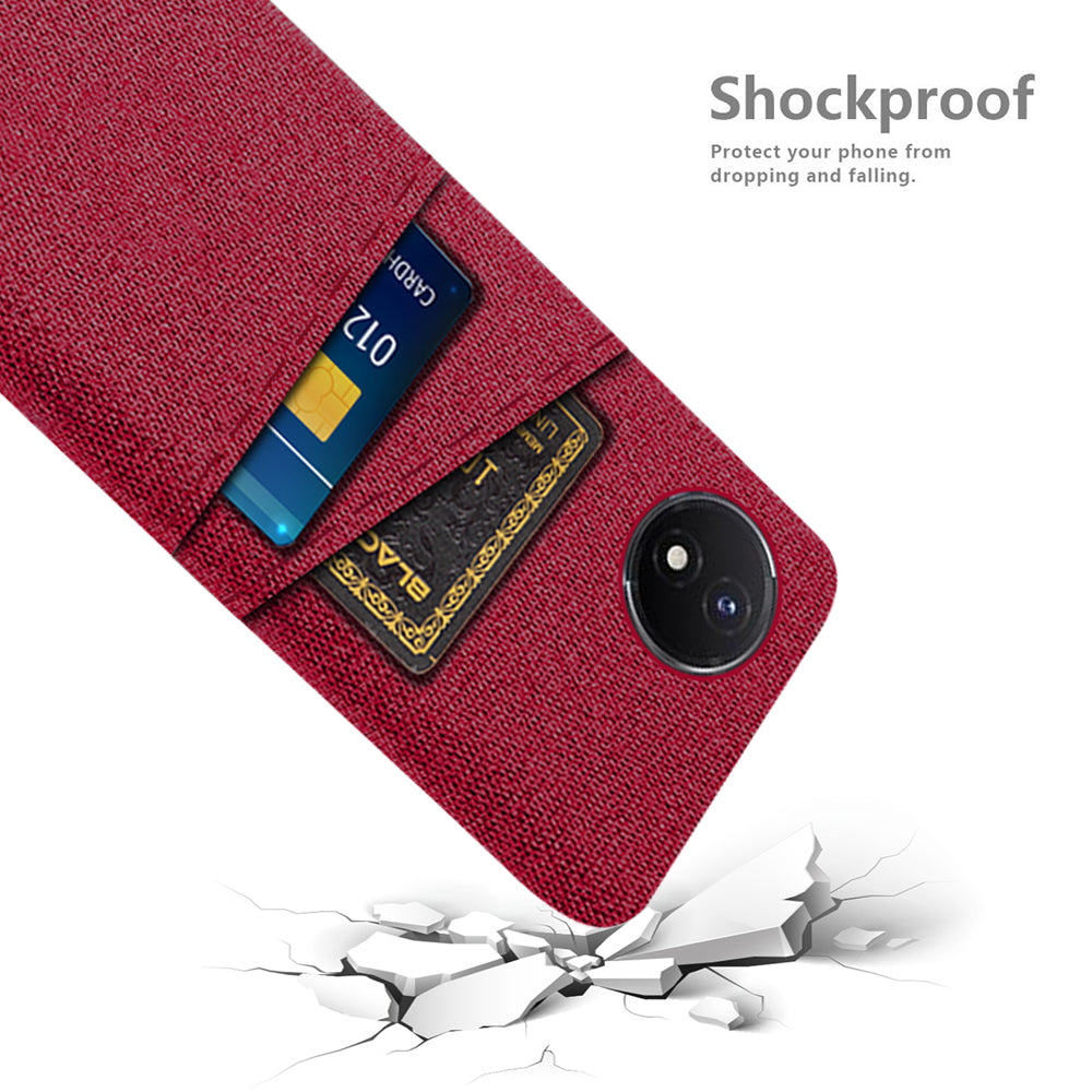 Phone Cover for vivo Y02 4G / Y02A 4G / Y11 (2023) Hard PC + Cloth Dual Card Holder Anti-Scratch Protection Case