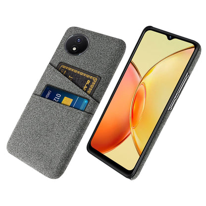 Phone Cover for vivo Y02 4G / Y02A 4G / Y11 (2023) Hard PC + Cloth Dual Card Holder Anti-Scratch Protection Case