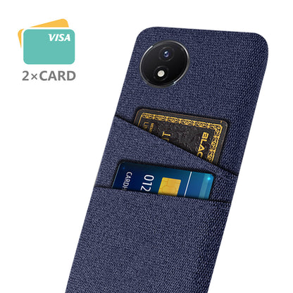 Phone Cover for vivo Y02 4G / Y02A 4G / Y11 (2023) Hard PC + Cloth Dual Card Holder Anti-Scratch Protection Case