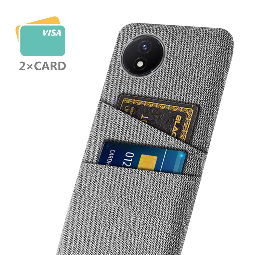 Phone Cover for vivo Y02 4G / Y02A 4G / Y11 (2023) Hard PC + Cloth Dual Card Holder Anti-Scratch Protection Case