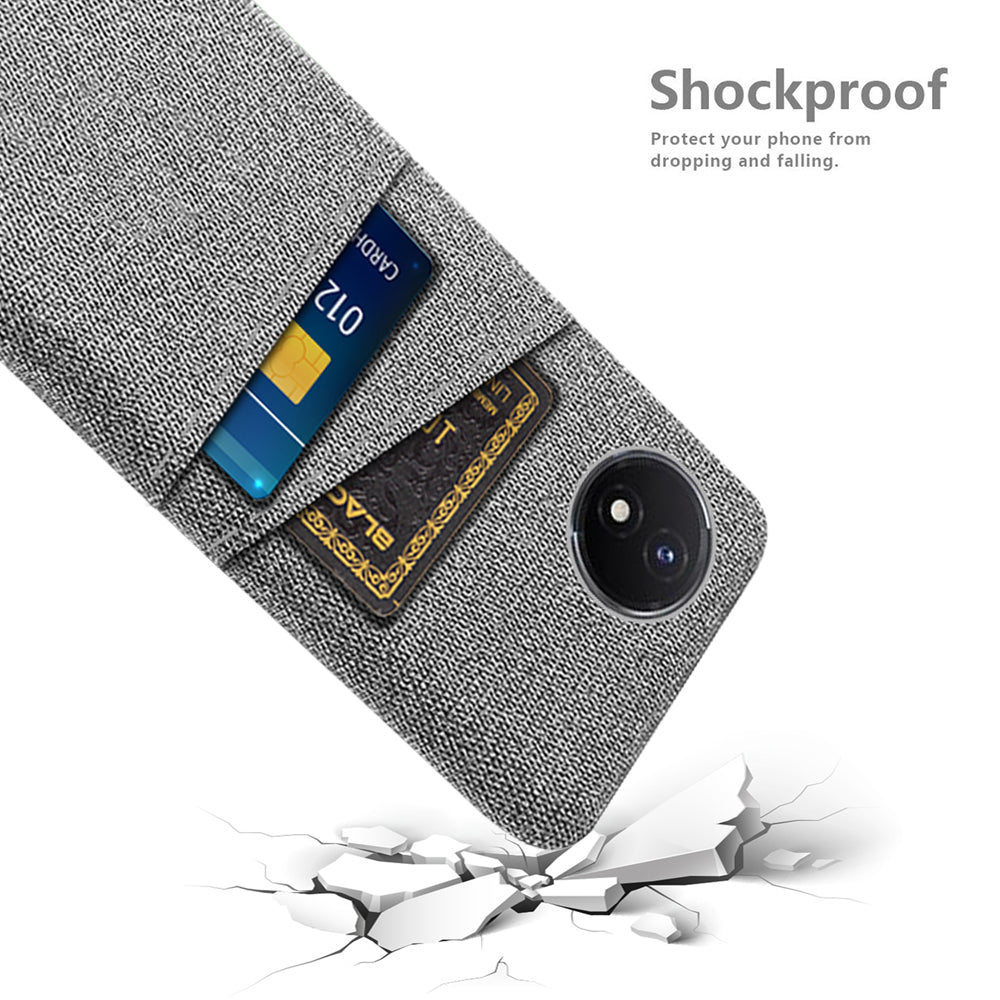 Phone Cover for vivo Y02 4G / Y02A 4G / Y11 (2023) Hard PC + Cloth Dual Card Holder Anti-Scratch Protection Case