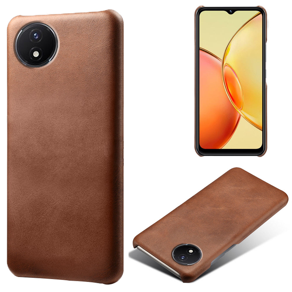 For vivo Y02A 4G / Y02 4G / Y11 (2023) Anti-Scratch Back Case PU Leather + PC Calf Texture Phone Cover