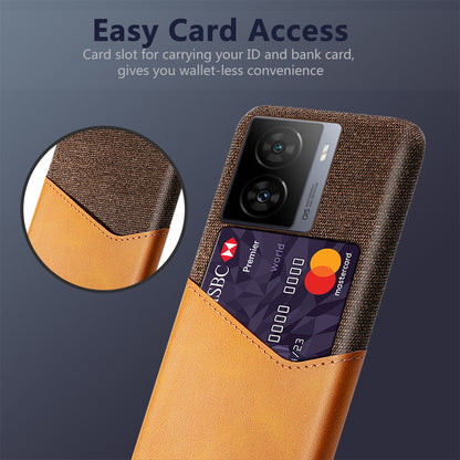 Card Holder Phone Case for vivo Y02 4G / Y02A 4G / Y11 (2023) , PU Leather Coated PC Cloth Texture Anti-Scratch Cover