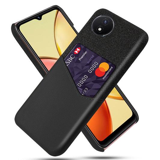Card Holder Phone Case for vivo Y02 4G / Y02A 4G / Y11 (2023) , PU Leather Coated PC Cloth Texture Anti-Scratch Cover