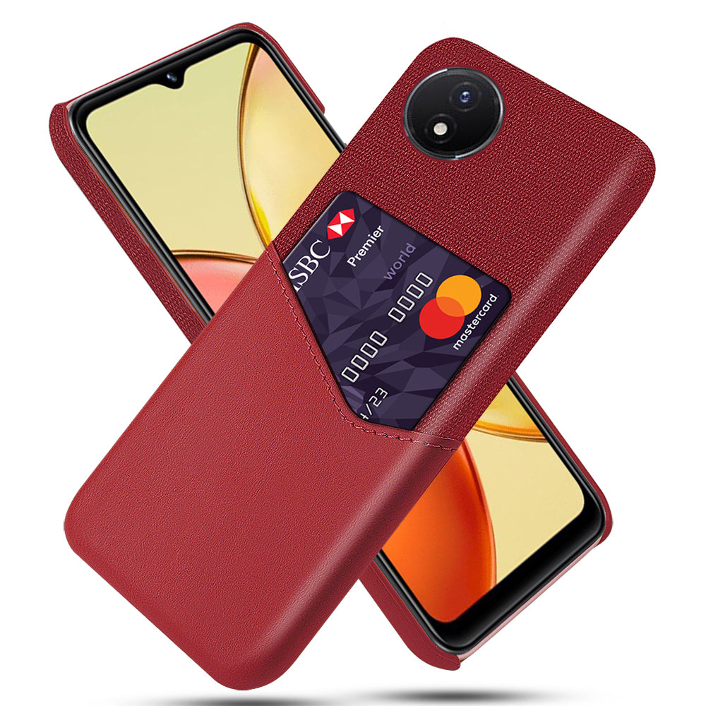 Card Holder Phone Case for vivo Y02 4G / Y02A 4G / Y11 (2023) , PU Leather Coated PC Cloth Texture Anti-Scratch Cover