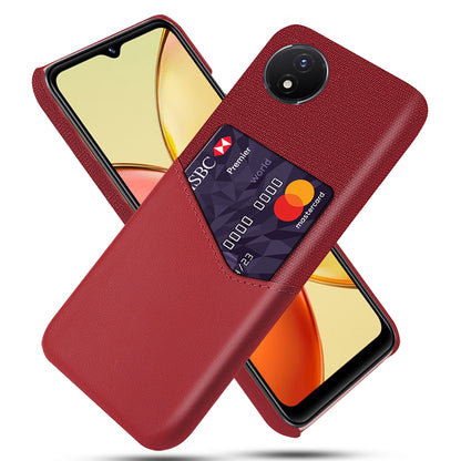 Card Holder Phone Case for vivo Y02 4G / Y02A 4G / Y11 (2023) , PU Leather Coated PC Cloth Texture Anti-Scratch Cover