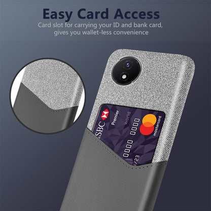 Card Holder Phone Case for vivo Y02 4G / Y02A 4G / Y11 (2023) , PU Leather Coated PC Cloth Texture Anti-Scratch Cover