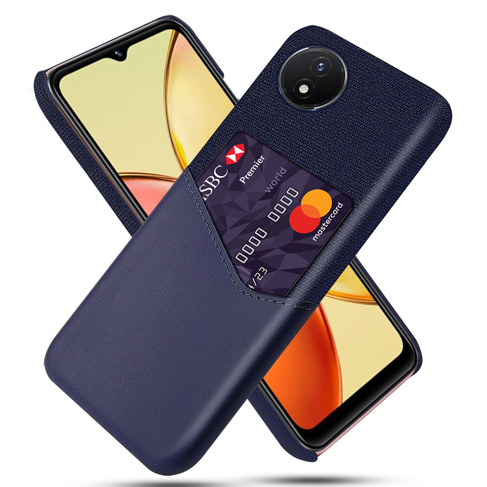 Card Holder Phone Case for vivo Y02 4G / Y02A 4G / Y11 (2023) , PU Leather Coated PC Cloth Texture Anti-Scratch Cover