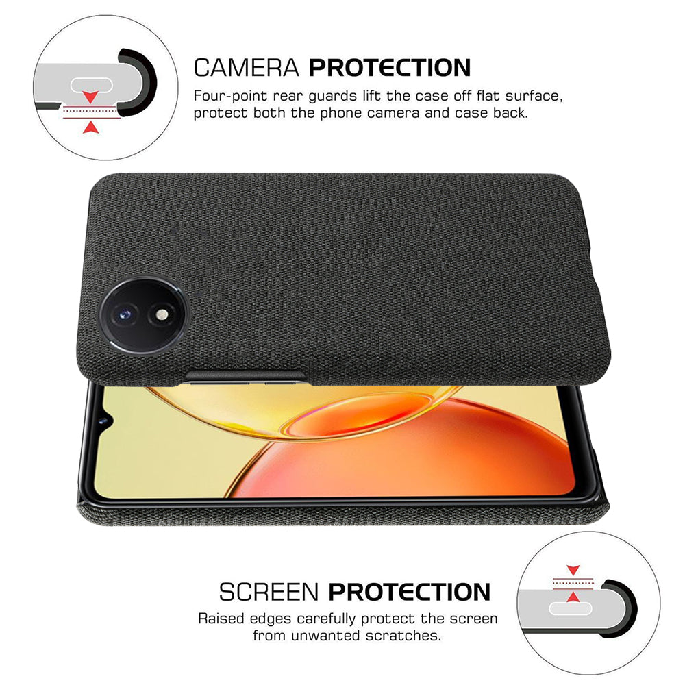 Protective Case for vivo Y02 4G / Y02A 4G / Y11 (2023) , Cloth+Hard PC Anti-Shock Phone Cover