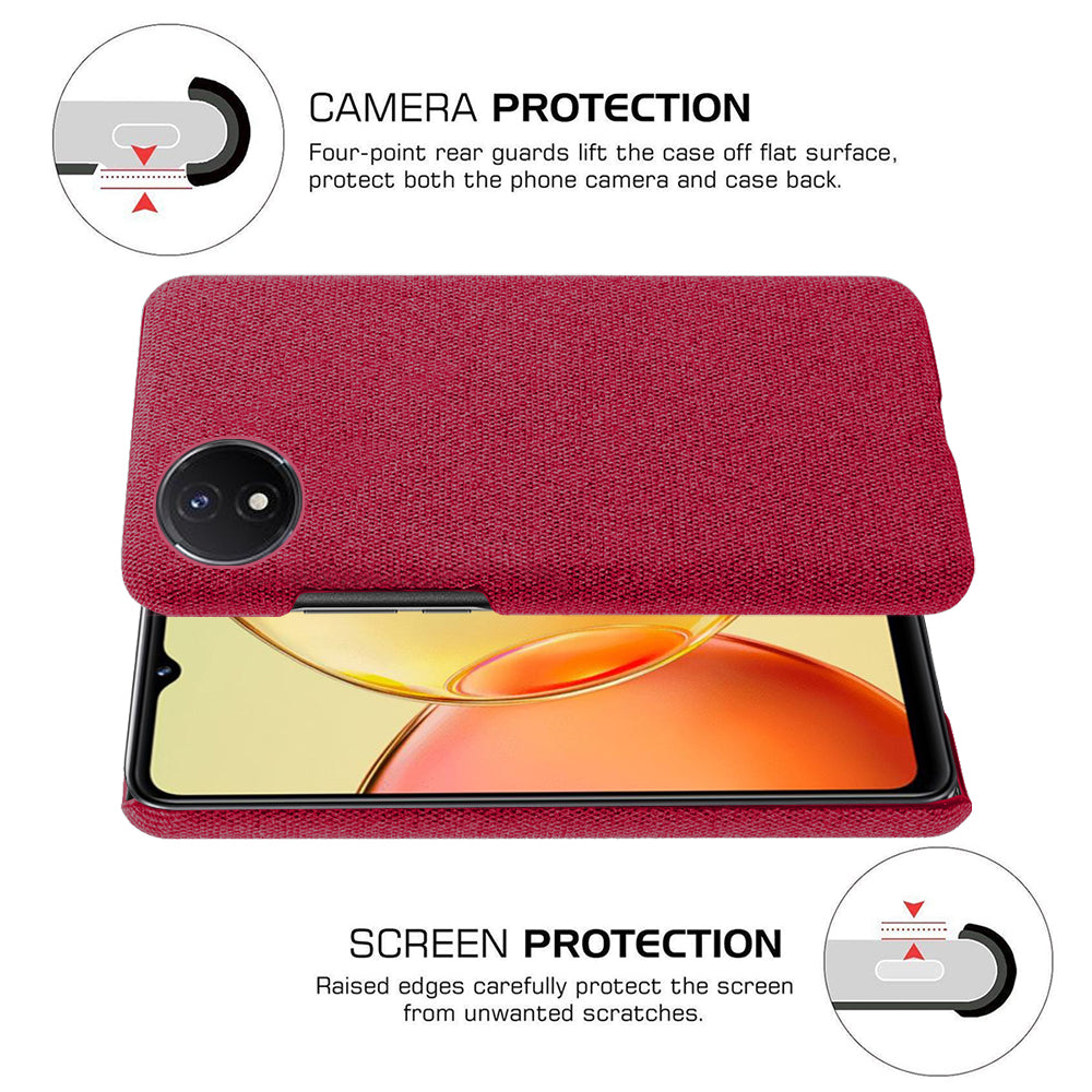 Protective Case for vivo Y02 4G / Y02A 4G / Y11 (2023) , Cloth+Hard PC Anti-Shock Phone Cover