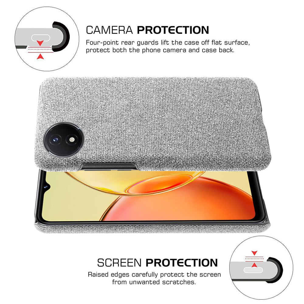 Protective Case for vivo Y02 4G / Y02A 4G / Y11 (2023) , Cloth+Hard PC Anti-Shock Phone Cover