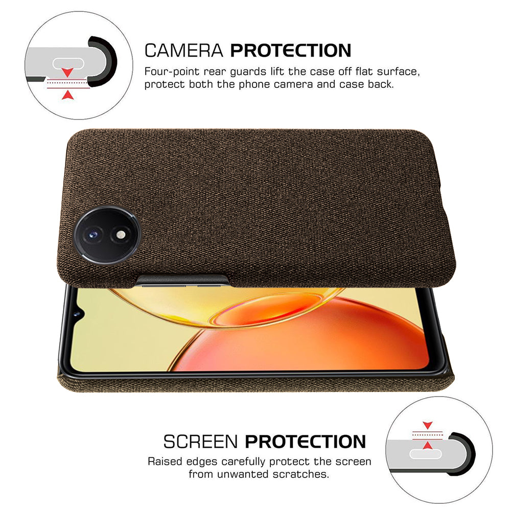 Protective Case for vivo Y02 4G / Y02A 4G / Y11 (2023) , Cloth+Hard PC Anti-Shock Phone Cover