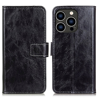 For iPhone 15 Pro Retro Leather Wallet Stand Case Crazy Horse Texture Smartphone Cover
