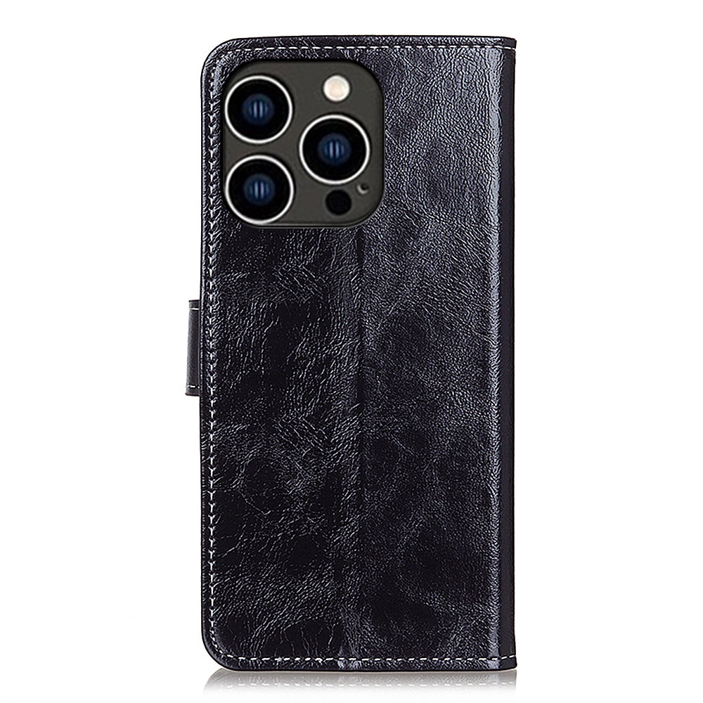 For iPhone 15 Pro Retro Leather Wallet Stand Case Crazy Horse Texture Smartphone Cover