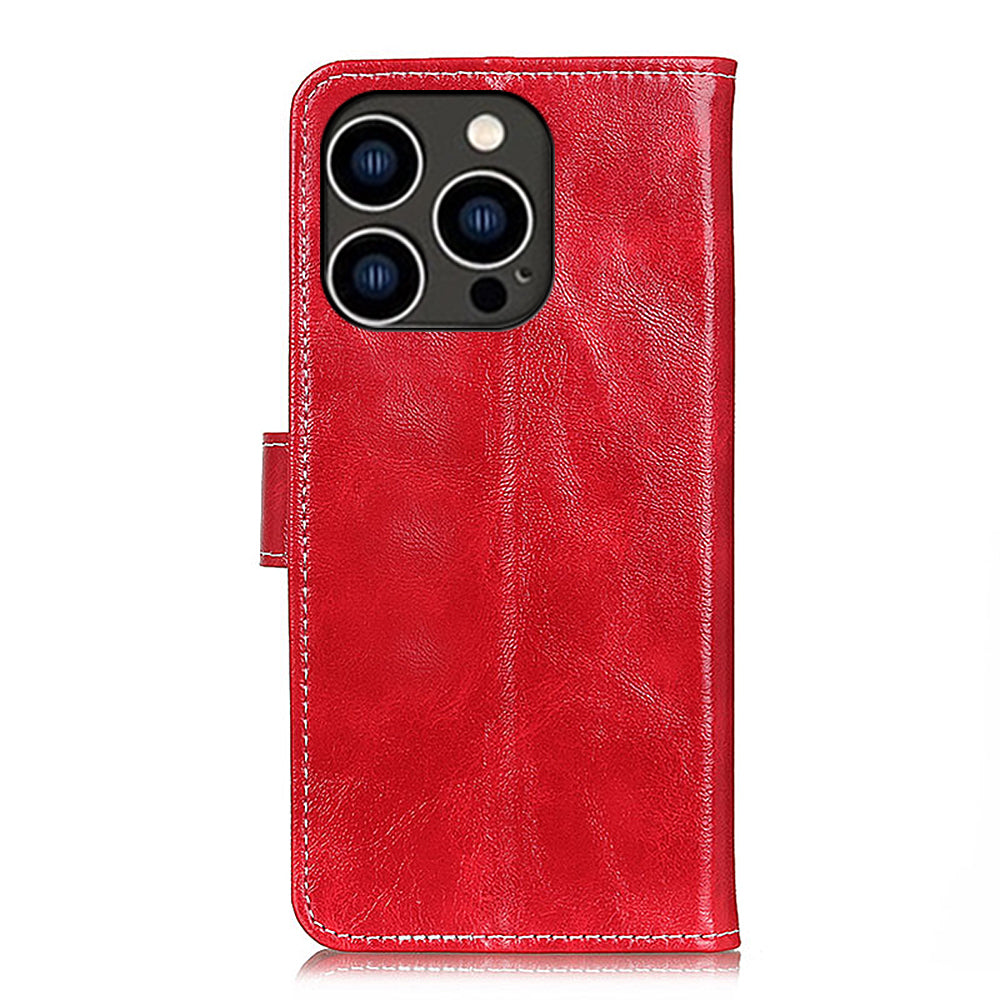 For iPhone 15 Pro Retro Leather Wallet Stand Case Crazy Horse Texture Smartphone Cover