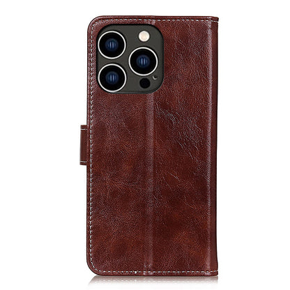 For iPhone 15 Pro Retro Leather Wallet Stand Case Crazy Horse Texture Smartphone Cover