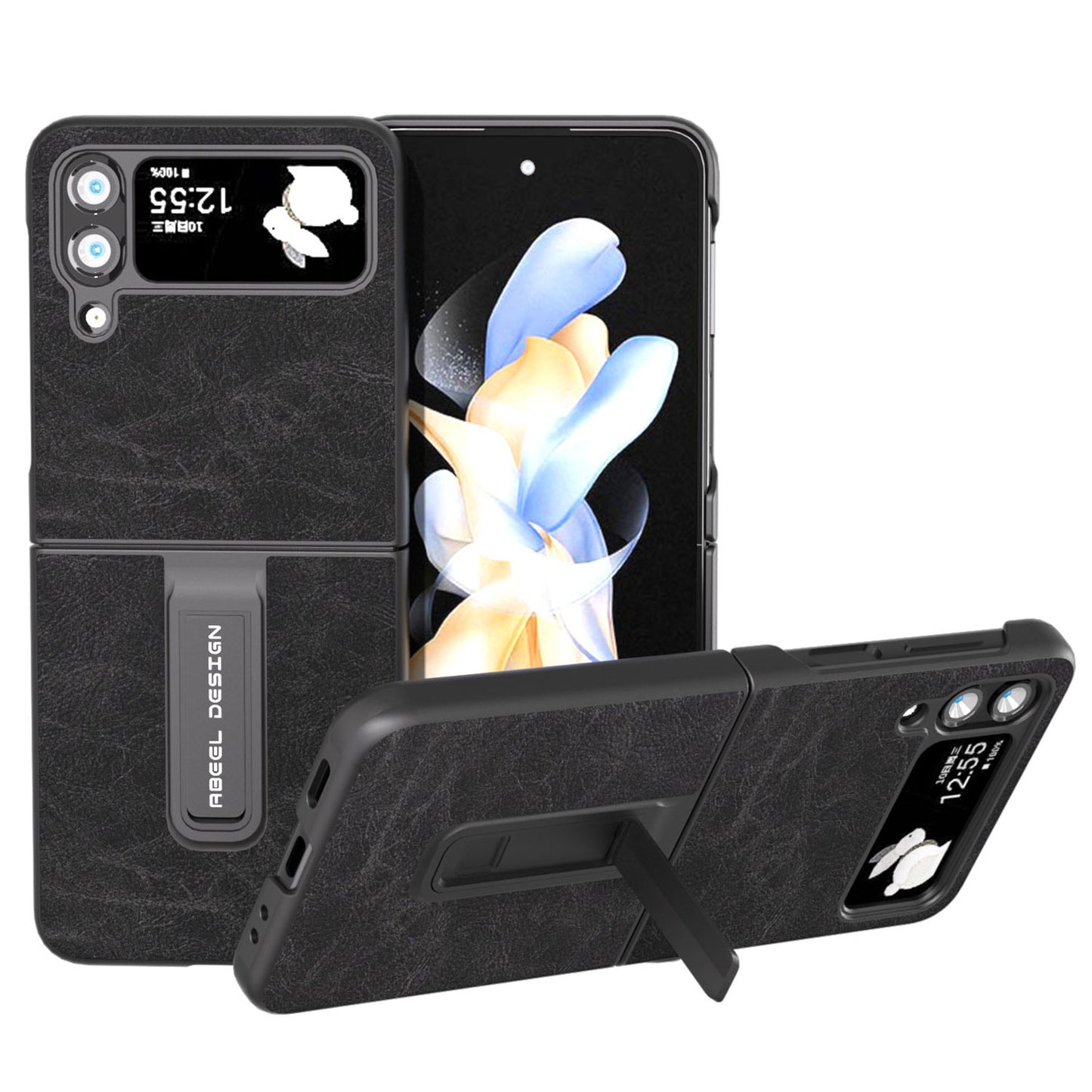 ABEEL For Samsung Galaxy Z Flip4 5G Kickstand Phone Case Anti-Scratch Litchi Texture PU Leather PC Cover
