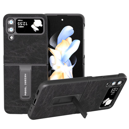 ABEEL For Samsung Galaxy Z Flip4 5G Kickstand Phone Case Anti-Scratch Litchi Texture PU Leather PC Cover