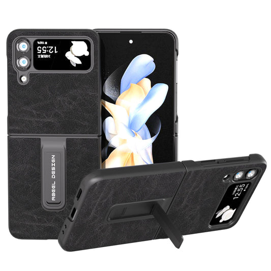 ABEEL For Samsung Galaxy Z Flip4 5G Kickstand Phone Case Anti-Scratch Litchi Texture PU Leather PC Cover