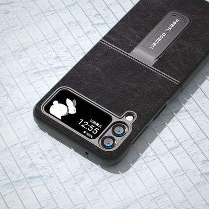 ABEEL For Samsung Galaxy Z Flip4 5G Kickstand Phone Case Anti-Scratch Litchi Texture PU Leather PC Cover