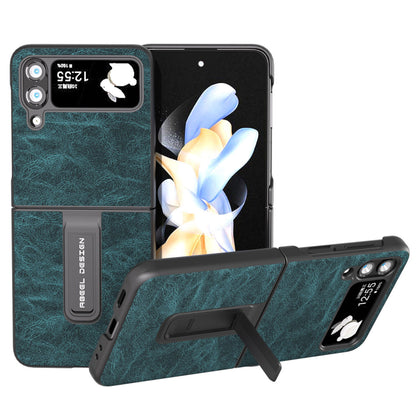 ABEEL For Samsung Galaxy Z Flip4 5G Kickstand Phone Case Anti-Scratch Litchi Texture PU Leather PC Cover