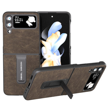 ABEEL For Samsung Galaxy Z Flip4 5G Kickstand Phone Case Anti-Scratch Litchi Texture PU Leather PC Cover