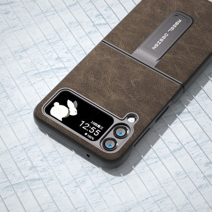 ABEEL For Samsung Galaxy Z Flip4 5G Kickstand Phone Case Anti-Scratch Litchi Texture PU Leather PC Cover