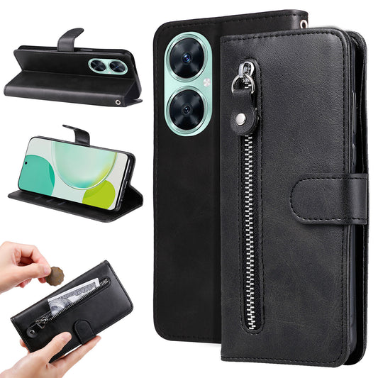 For Huawei Nova 11i / Enjoy 60 Pro / Maimang 20 Calf Texture Leather Phone Case Zipper Pocket Wallet Flip Cover with Stand