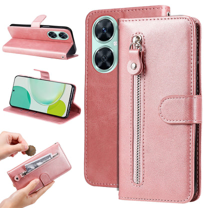 For Huawei Nova 11i / Enjoy 60 Pro / Maimang 20 Calf Texture Leather Phone Case Zipper Pocket Wallet Flip Cover with Stand