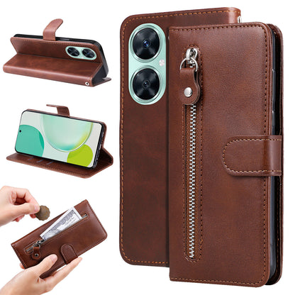 For Huawei Nova 11i / Enjoy 60 Pro / Maimang 20 Calf Texture Leather Phone Case Zipper Pocket Wallet Flip Cover with Stand