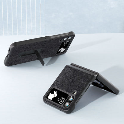 ABEEL For Samsung Galaxy Z Flip4 5G Kickstand Protective Case PU Leather+PC Retro Litchi Texture Phone Cover