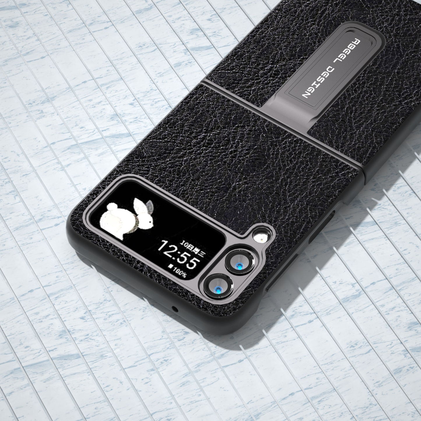 ABEEL For Samsung Galaxy Z Flip4 5G Kickstand Protective Case PU Leather+PC Retro Litchi Texture Phone Cover