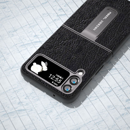 ABEEL For Samsung Galaxy Z Flip4 5G Kickstand Protective Case PU Leather+PC Retro Litchi Texture Phone Cover