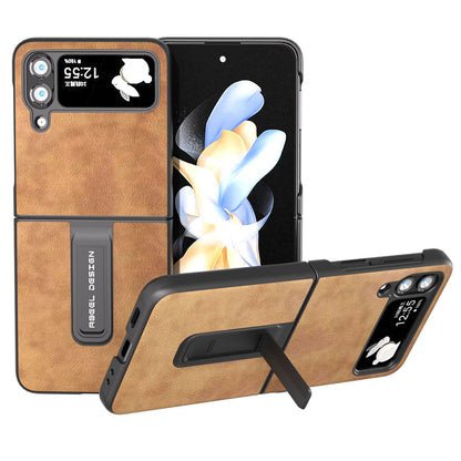 ABEEL For Samsung Galaxy Z Flip4 5G Kickstand Protective Case PU Leather+PC Retro Litchi Texture Phone Cover