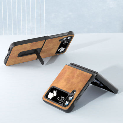 ABEEL For Samsung Galaxy Z Flip4 5G Kickstand Protective Case PU Leather+PC Retro Litchi Texture Phone Cover
